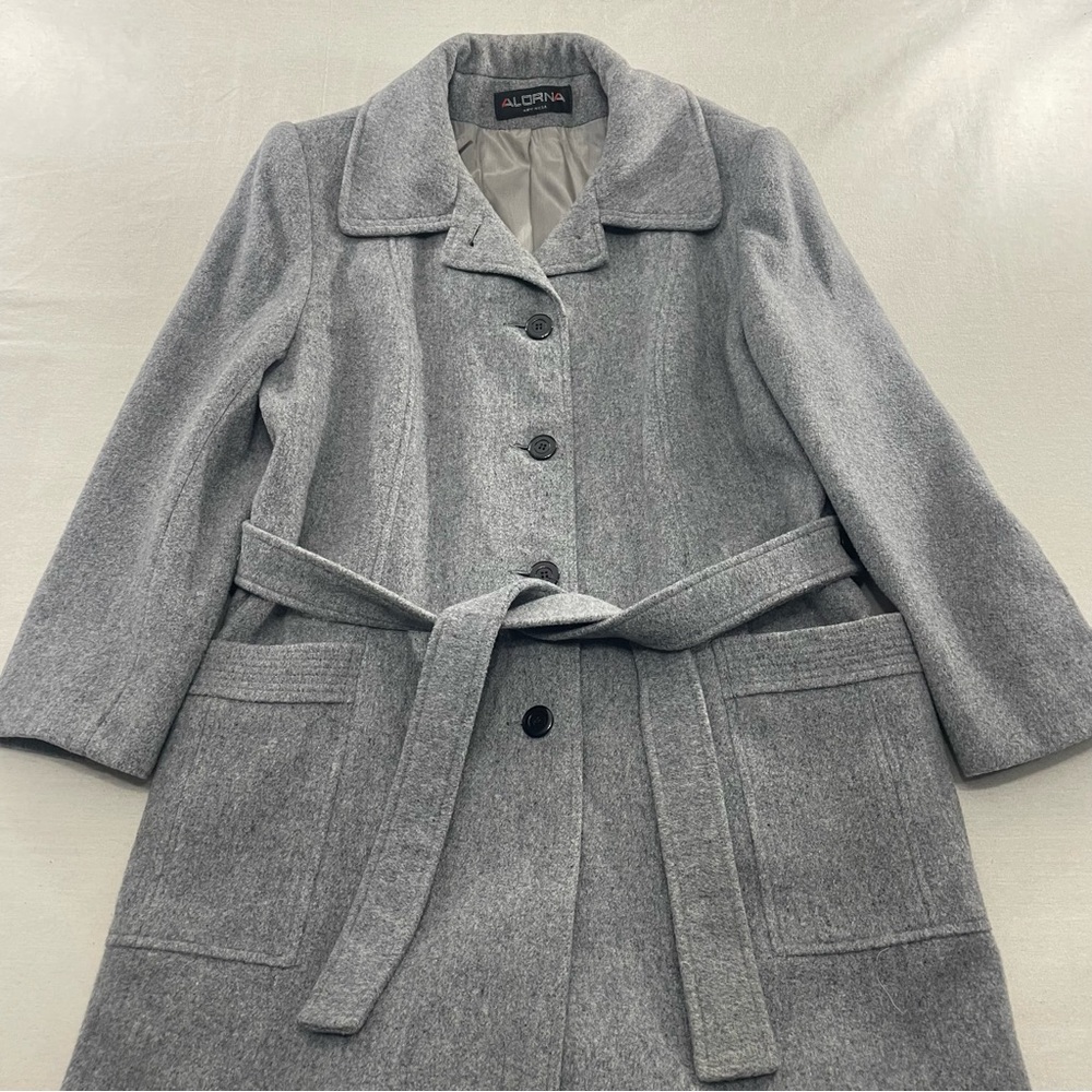 Alorna USA Button Up Luxury Belted Trench Long Over Coat Preppy Wool Sz XL~44